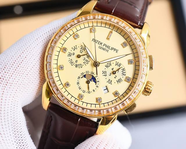 白 金 新品百达翡丽 Patek Philippe 复杂功能系列男士腕表 奢华优雅 经典的设计无惧时间的考验 镶嵌施华洛钻作为刻度更显示出华贵气质 搭载原装进口